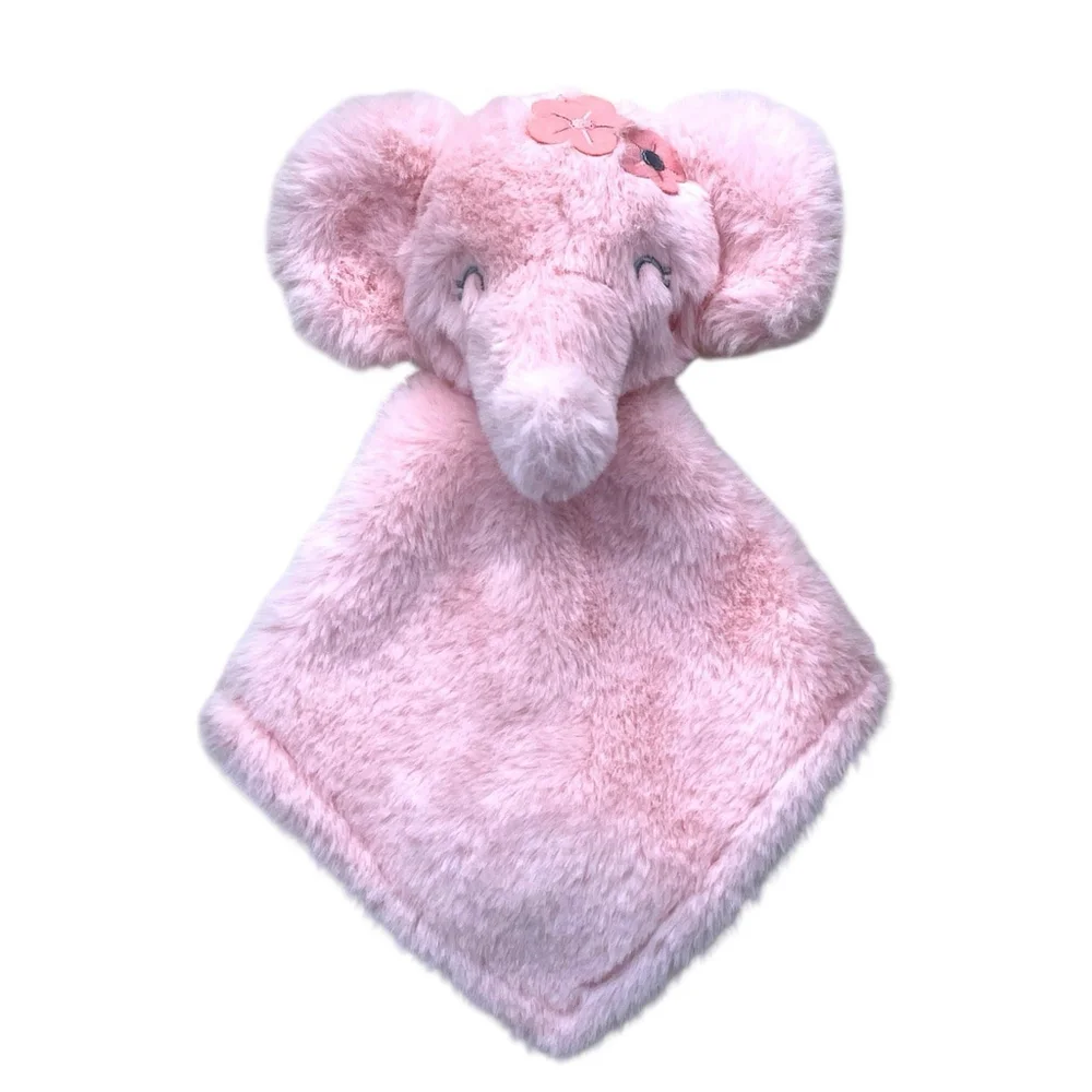 Parents Choice Elephant Lovey Floral Satin Security Blanket Plush Flower Pink